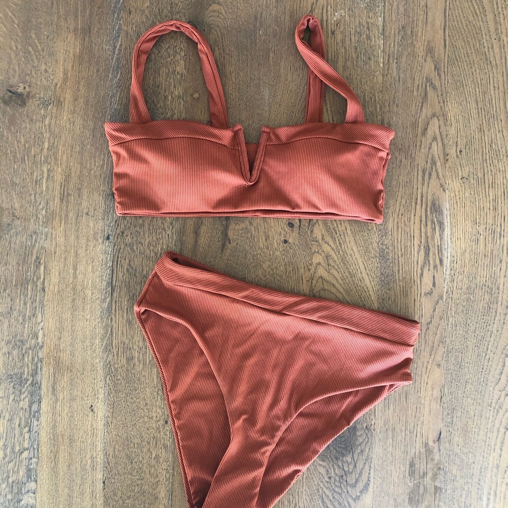 *NWT* Terra Cotta High Waist Ribbed Bikini Set